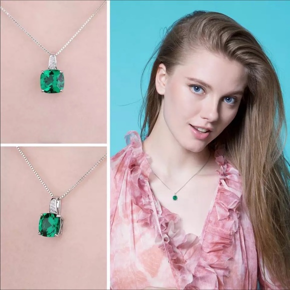 🌟 Emerald Pendant 3ct.  with Silver Chain - Picture 2 of 7